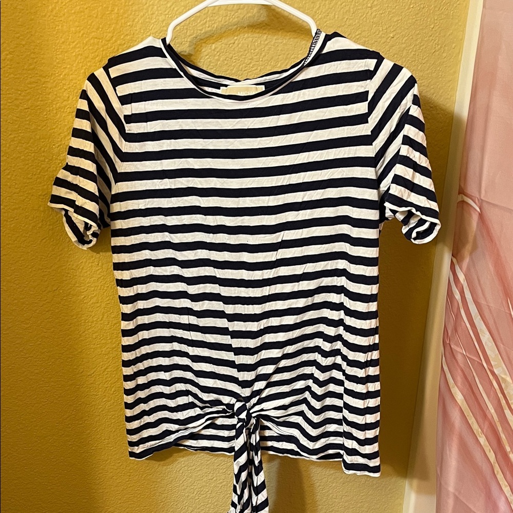 Michael Kors Striped Navy and White Front Tie Women's Top